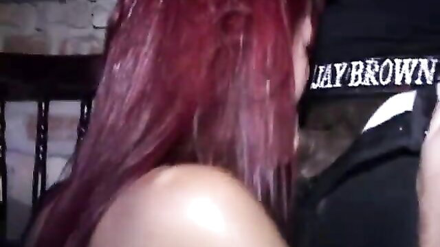 Redhead Latina with ebony guy fucking passionately, Jay Brown hat
