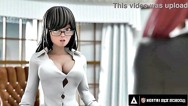 Casey Kisses as sexy hentai MILF principal in tight white blouse