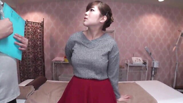 Japanese huge tits beauty in gray sweater red skirt teasing