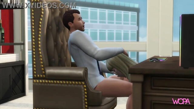 Blonde office slut offers pussy to boss in chair for job security