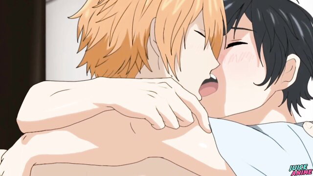 Sasaki kisses femboy Miyano passionately in JUICEANIME yaoi hentai