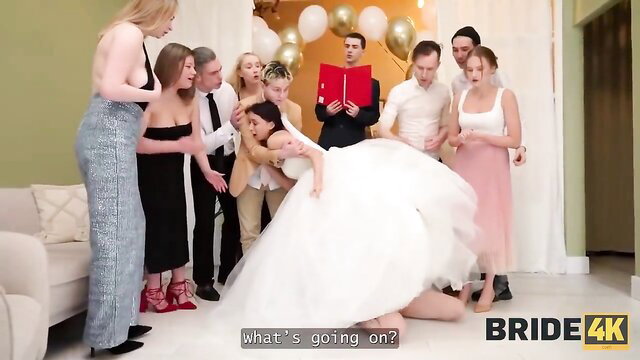 Moon Imp bride in wedding dress lifted for smut at chaotic party