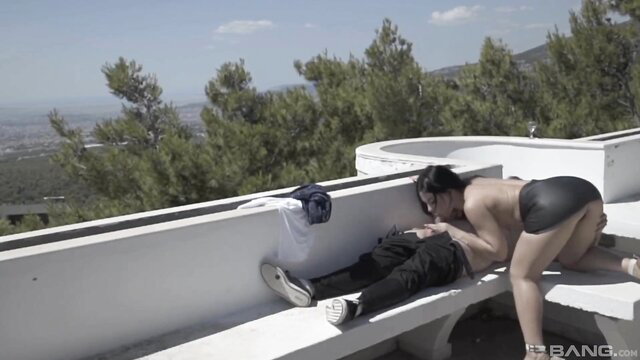 Alice Alisaki topless outdoor sex with guy on bench
