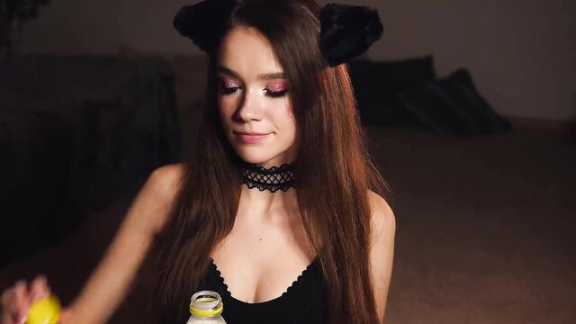Bunny Marthy ASMR Sexual Neko Cat in black lace lingerie and cat ears