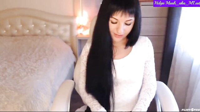 Princess Jess black hair beauty in lace top chair tease