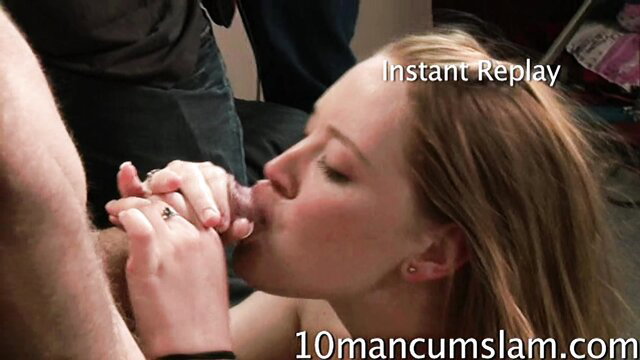 Kiara Marie sucking cock in 10 man cum slam gangbang