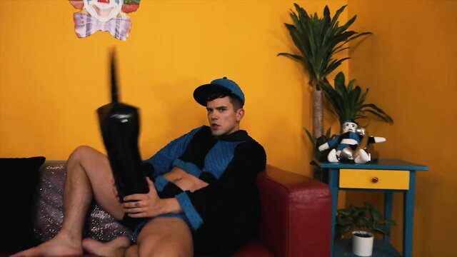 Dakota Payne strokes huge cock in blue hat and robe solo porn video