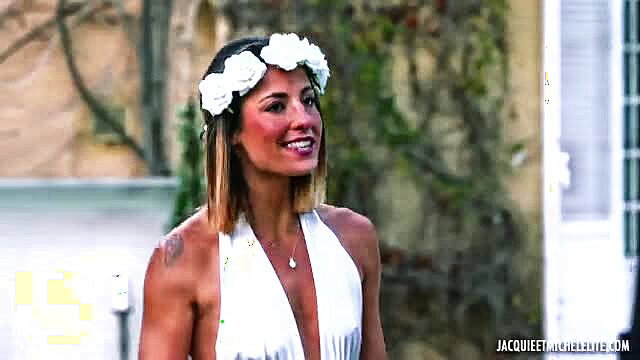 Rose Daniel as sexy bride in white dress with flower crown