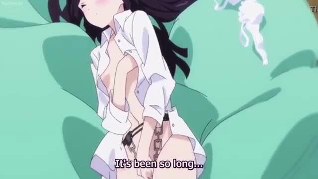 Anime virgin girl in open shirt and chains masturbates desperately