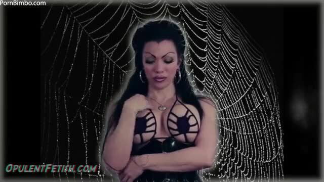Femdom Goddess Cheyenne in spiderweb lingerie, seductive pose