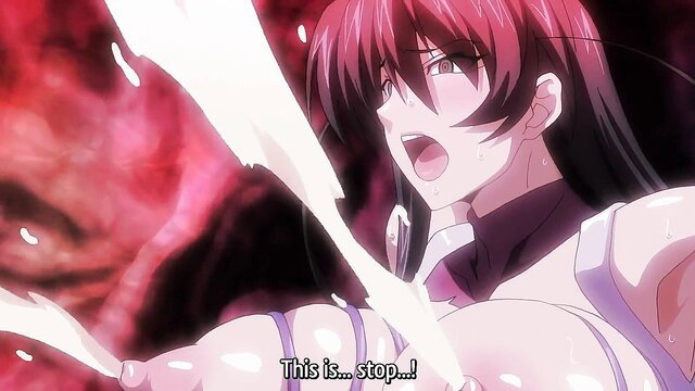 Redhead anime babe in lingerie cumming hard from tentacle play in Taimanin Asagi 2 hentai