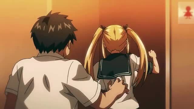 Busty blonde schoolgirl grabbed by nerd boy at girls' bathroom door