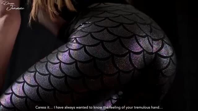 Goddess Jeanne in shiny mermaid scale bodysuit, thick ass closeup tease