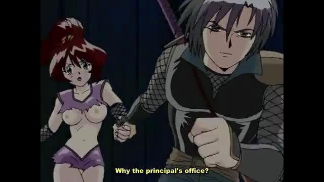Ninja ep.1: Busty redhead ninja babe in skimpy purple outfit grabbed by ninja warrior