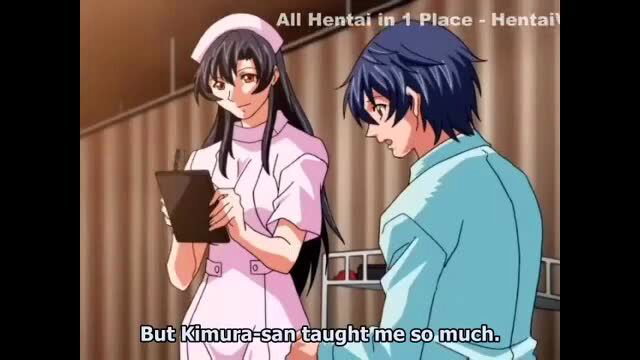 Chinetsu Karte nurse Kimura in uniform with blue-haired guy hentai scene