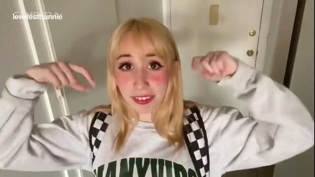 Lewdest Bunnie 18yo blonde posing sexy in sweatshirt and checkered straps
