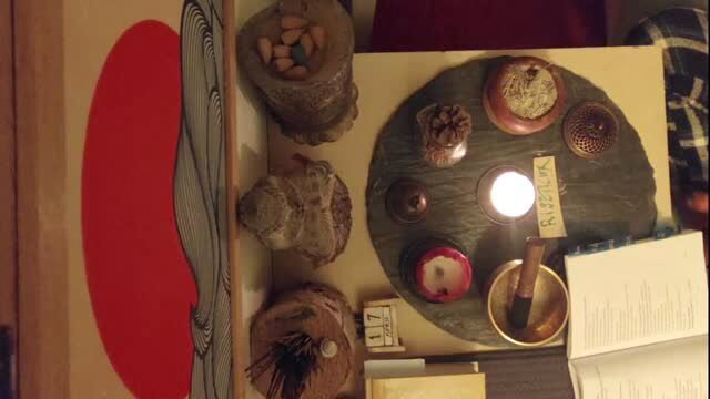 Zen model in serene Buddhist altar setup for daily chant practice