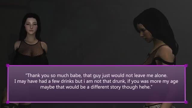 Two women in revealing outfits with dialogue box in video thumbnail