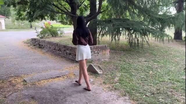 Brunette in white skirt gets picked up for outdoor public sex