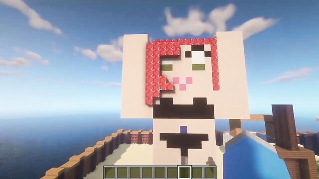 Minecraft giantess pixel art redhead in skimpy black bikini