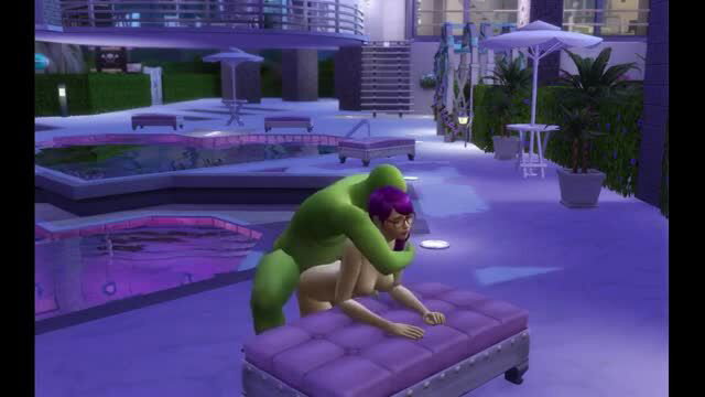Horny ogre pounding pixie slut doggystyle by the pool