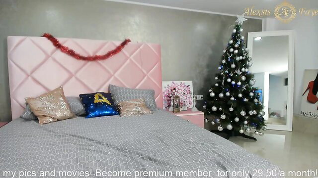 Alexsis Faye in pink bed Christmas lingerie, solo tease