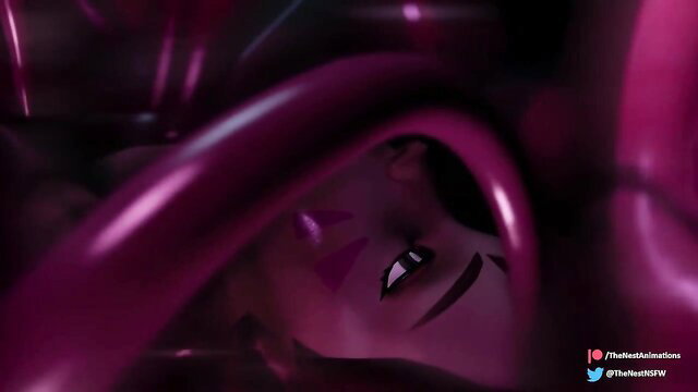 Pregnant Iz restrained by purple tentacles in Overwatch hentai