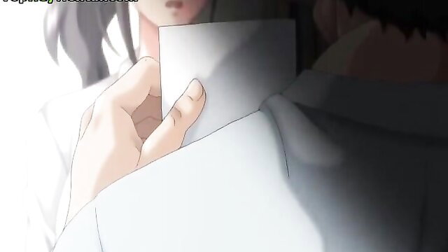 Hentai big tits teacher holds letter, fucked by old rude man