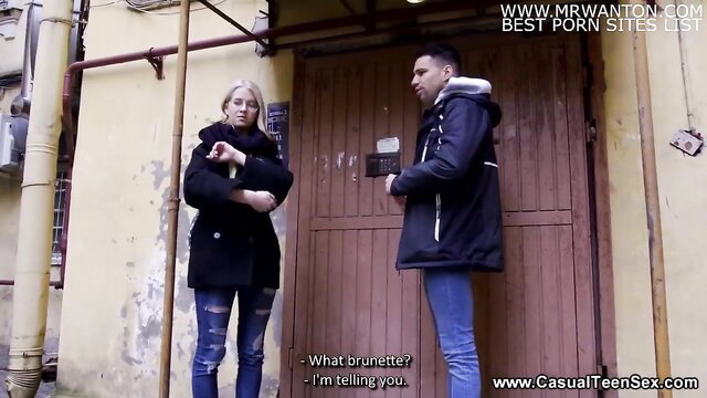 Clockwork Victoria blonde teen with boyfriend at door Casual Teen Sex