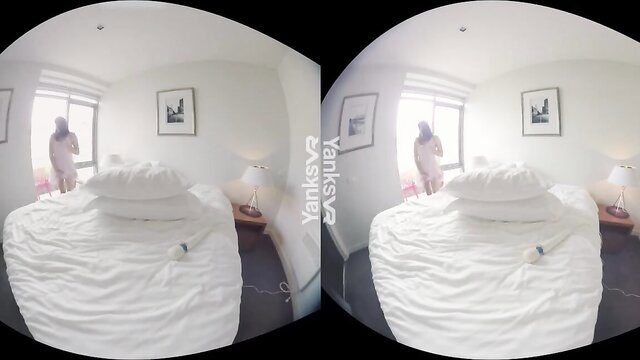 Marina stands nude by window in Yanks VR solo tease