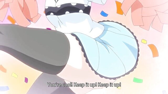 Anime bunny girl in frilly skirt cheers 'You're cool! Keep it up!' hentai thumbnail