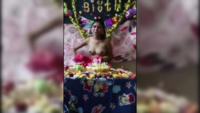Nude Indian teen babe topless at birthday cake party lockdown amateur scene
