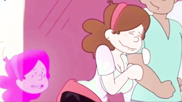 Gravity Falls parody: Busty Dipper in sister's body hugs BBC guy intimately