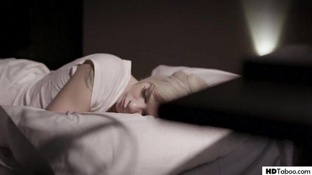 Blonde MILF Elsa Jean sleeping in white shirt, naughty threesome star