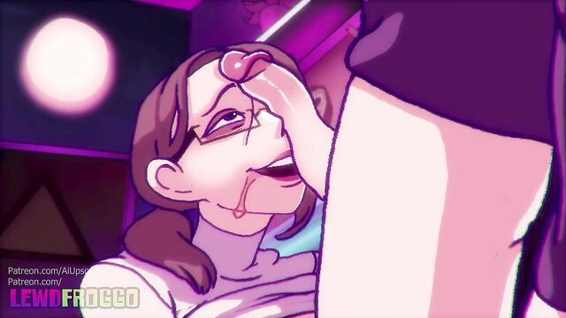 Kinky cartoon babe with glasses licks pussy in wild hentai scene