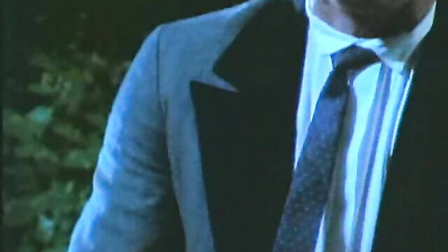Man in suit & tie closeup, retro Jekyll & Hyde gay whipping creampie scene