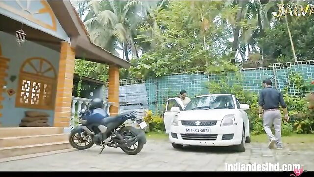 Sanshkari Bahbhi outdoor scene with parked cars and bike, Indian amateur web series