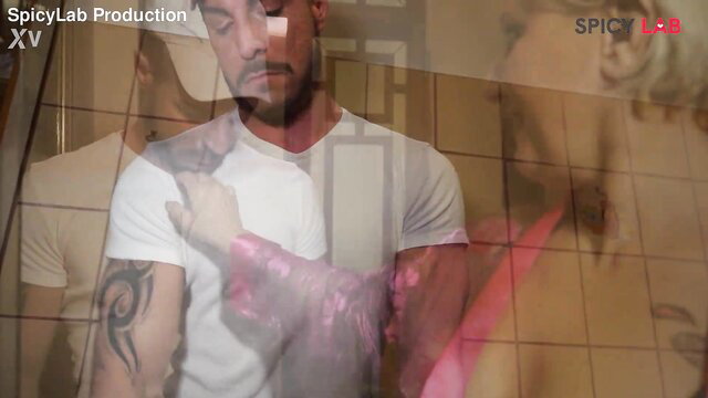 Hot cougar Shadow rough fucks muscled guy in white tee, pink glove tease