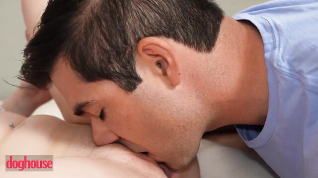 Jon Rogue sucking Harlow West's tits in Doghouse creampie scene