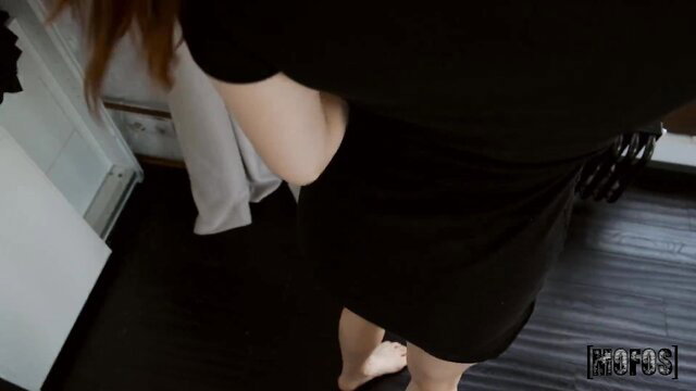MollyRedWolf ginger in tight black dress POV upskirt tease