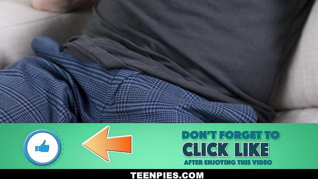 Teen Pies guy in pajamas on couch with cheeky ass up, like reminder overlay