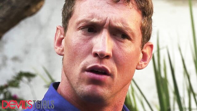 Hot guy in blue shirt shocked outdoors in Dead Girls trans cuckold vid