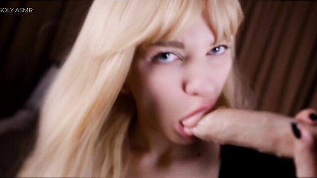 Soly ASMR blonde bombshell gives hot deepthroat blowjob POV