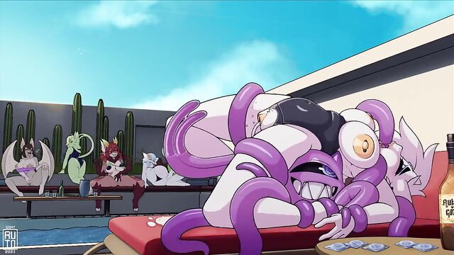Anthro girls gangbanged by tentacles at pool party