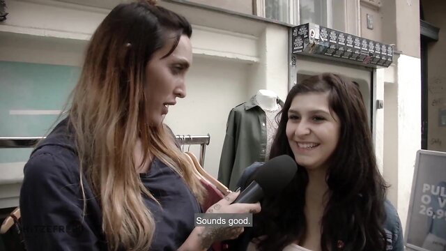 Two busty brunettes in tight tops interview-style on Hitzefrei