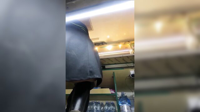 Exciting coworker upskirt view of pearl panties under skirt and stockings