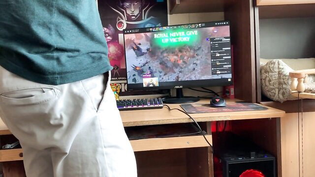 Freya Stein stands nude at gaming desk after Dota loss