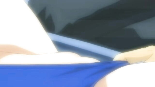 Anime alien wife pulls blue panties aside for young lover's hand