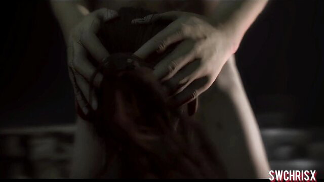 Claire Redfield nude from behind gripping hair closeup