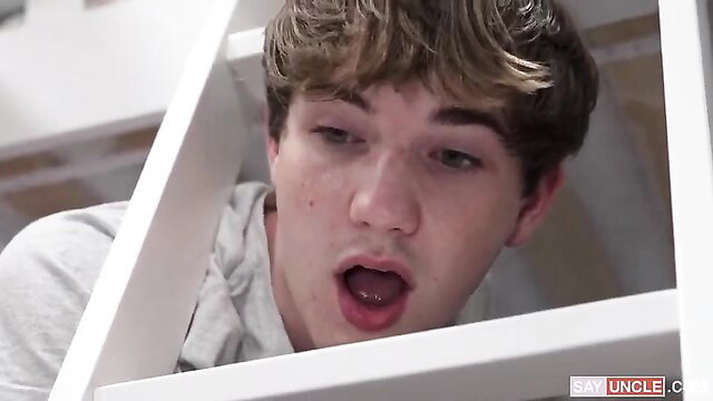 Young twink framed in bunk bed yells in surprise, Family Time gay taboo thumbnail